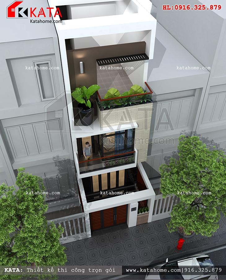 Phối cảnh tổng quát của mẫu thiết kế nhà phố 3 tầng 5x20 với mặt tiền 5m