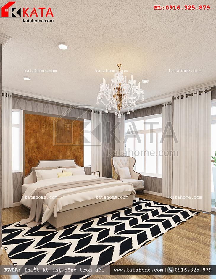 Phòng ngủ của mẫu thiết kế biệt thự 3 tầng đẹp với tone màu đơn giản và nhẹ nhàng (1)