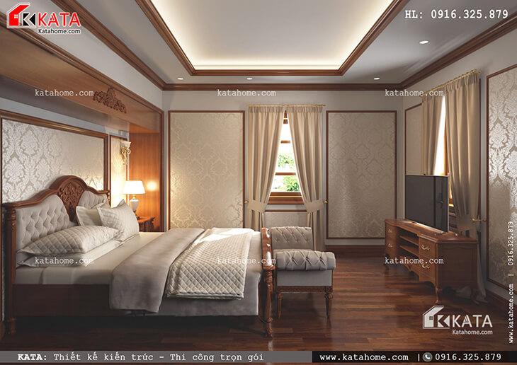 Thiết kế phòng ngủ Master cho mẫu nhà phố 4 tầng tân cổ điển vô cùng đẹp mắt với nội thất gỗ sang trọng (3)