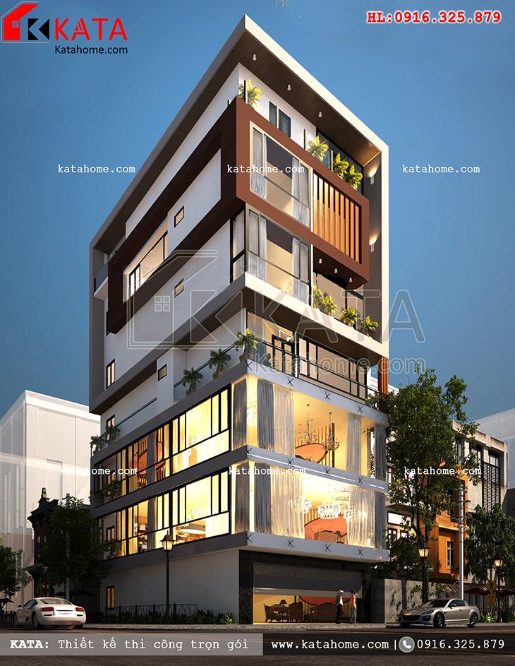 Phối cảnh tổng thể của mẫu thiết kế nhà phố 5 tầng kiêm kinh doanh mang mã số NP 78051