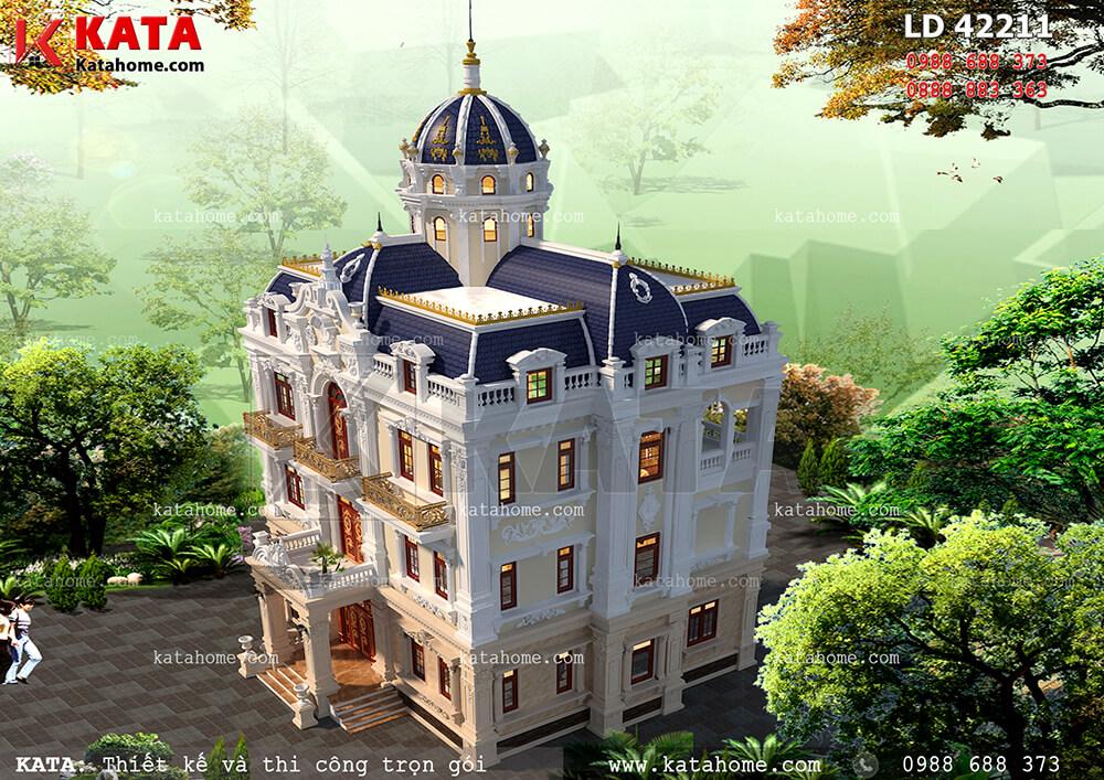 Phối cảnh tổng thể của bản thiết kế biệt thự lâu đài 4 tầng đẹp