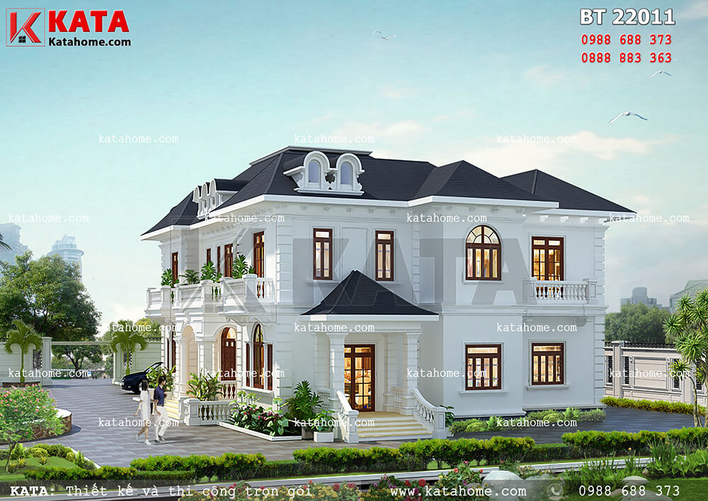 Phối cảnh bên trái của mẫu thiết kế biệt thự sân vườn 2 tầng đẹp hiện đại tại Thanh Hóa