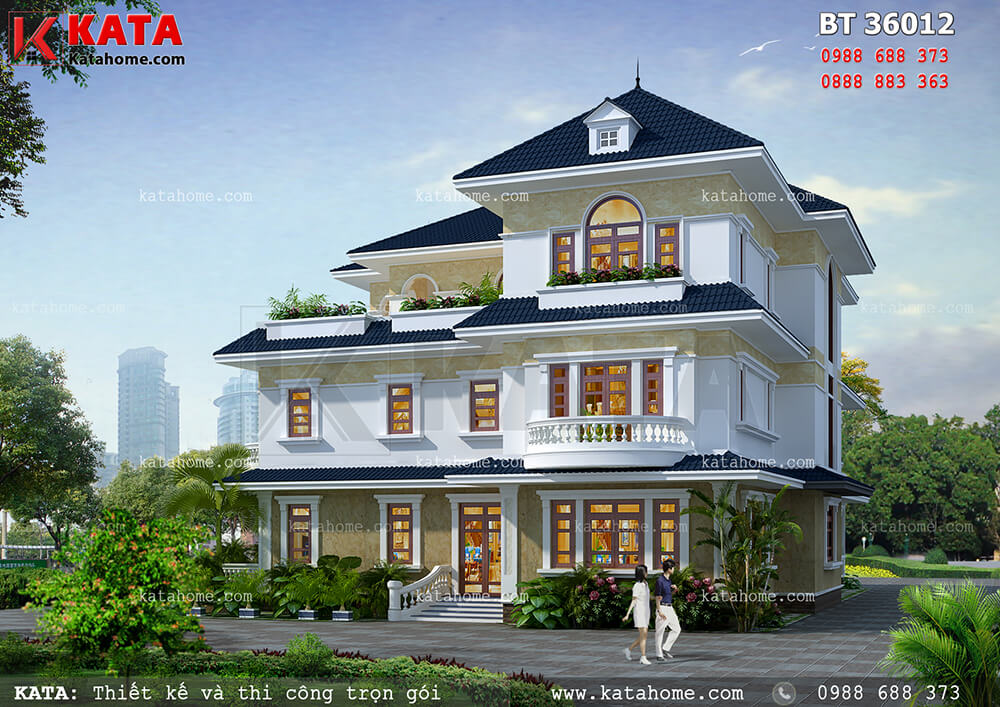 Phối cảnh hông của mẫu biệt thự mái Thái 3 tầng - Mã số: BT 36012
