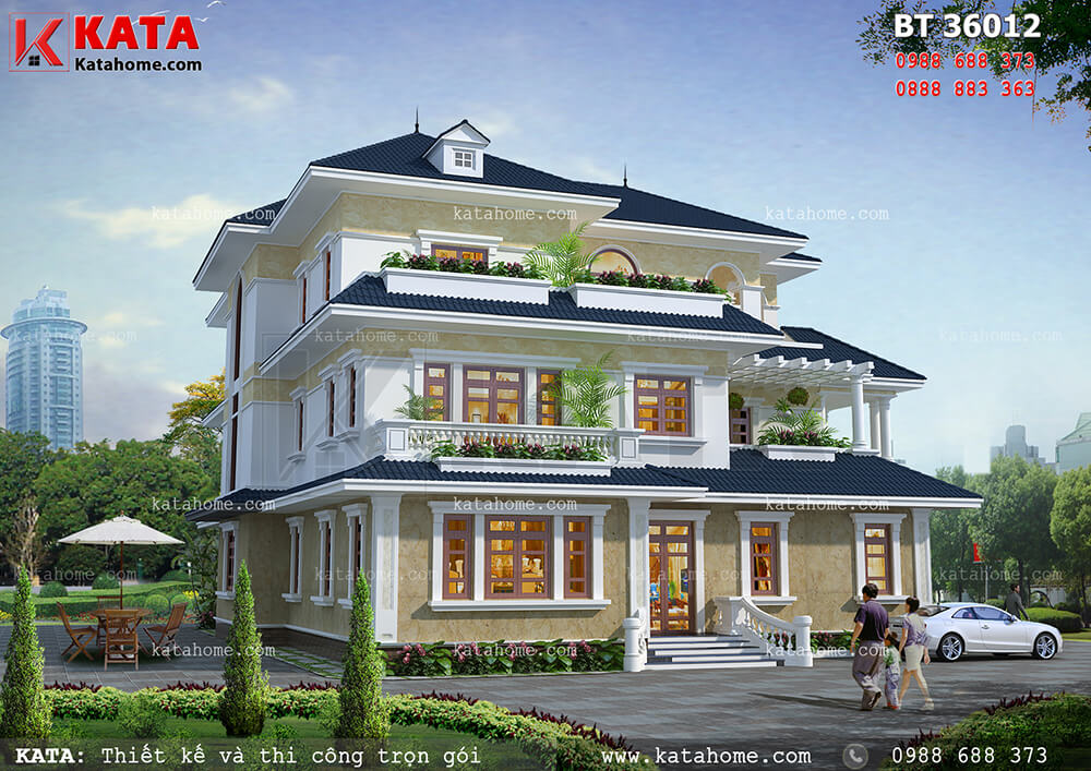 Mẫu thiết kế biệt thự 3 tầng mái thái tại Tuyên Quang – Mã số: BT 36012