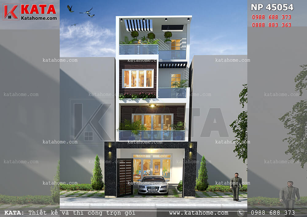 Thiết kế mặt tiền nhà phố đẹp 4 tầng có sân trước tại Hải Phòng – Mã số: NP 45054