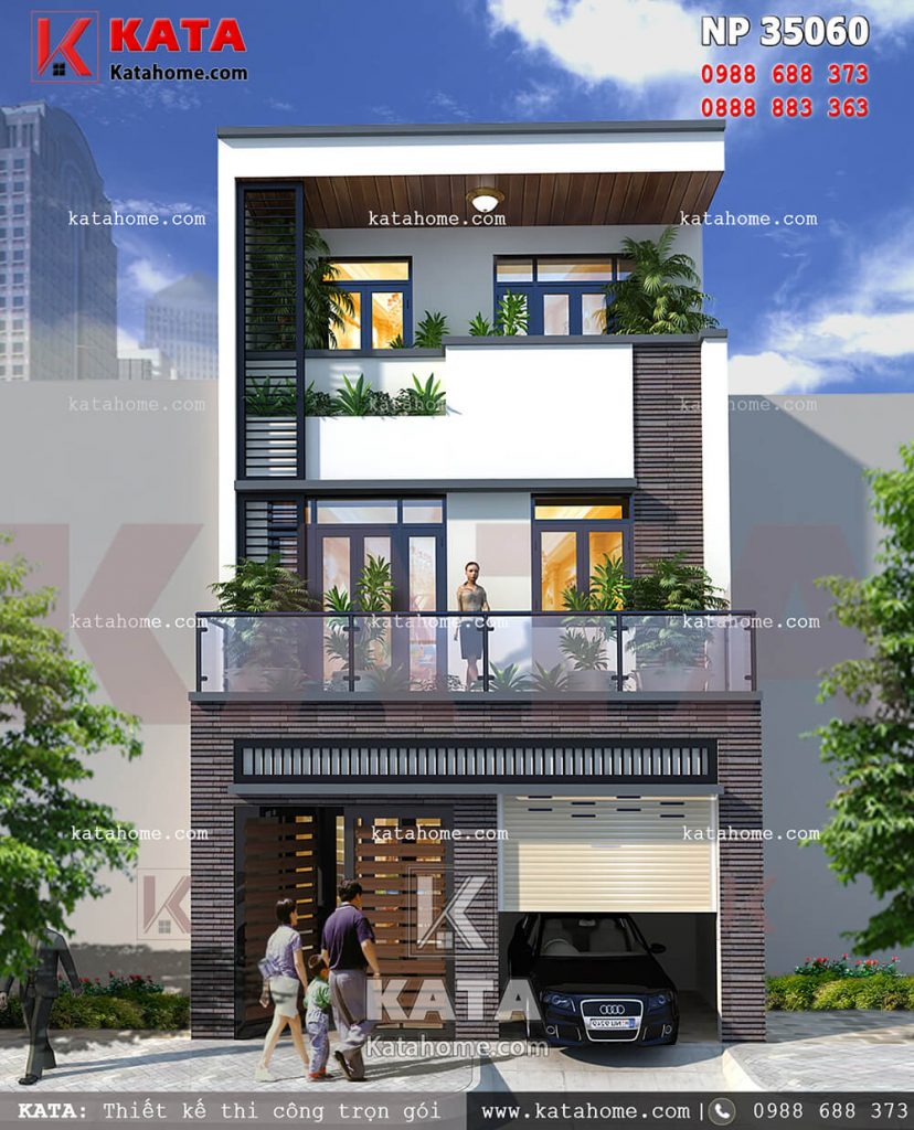 Thiết kế nhà ở Thái Nguyên 3 tầng có gara - Mã số: NP 35060 