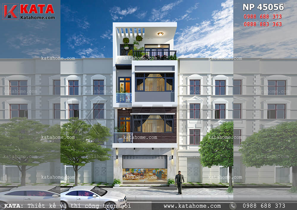 Mẫu thiết kế mặt tiền nhà phố đẹp 4 tầng tại Hưng Yên – Mã số: NP 45056