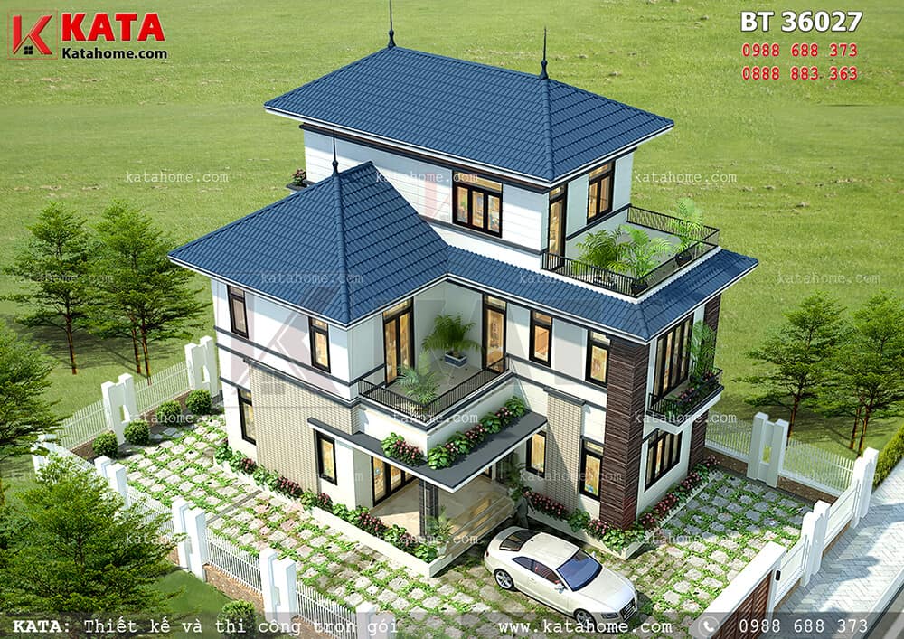 Hình ảnh: Tổng thể mẫu thiết kế biệt thự mái thái 3 tầng đẹp - Mã số: BT 36027