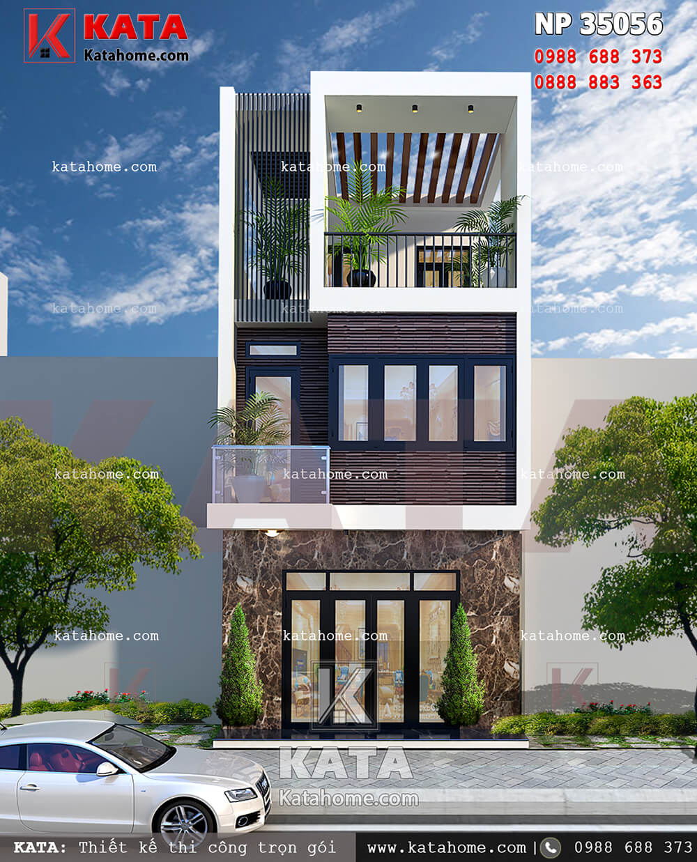 Thiết kế nhà ở 5x17m 3 tầng hiện đại 3 tầng tại Đà Nẵng – Mã số: NP 35056 