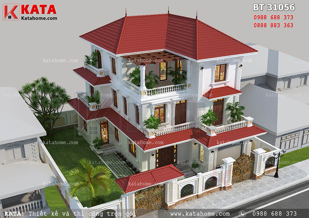 Mẫu nhà biệt thự đẹp 3 tầng hiện đại tại Vĩnh Phúc – Mã số: BT 31056