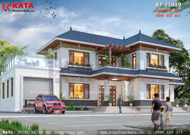 Phối cảnh tổng thể của mẫu thiết kế biệt thự nhà vườn 2 tầng đẹp tại Bắc Giang - Mã số: BT 21019