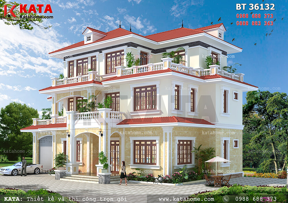 Mẫu bản vẽ thiết kế nhà ở 3 tầng mái Thái đẹp tại Nam Định – Mã số: BT 36132