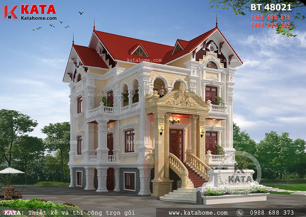 Thiết kế nhà đẹp 2018 với mẫu biệt thự 3 tầng tân cổ điển tại Nam Định – Mã số: BT 48021