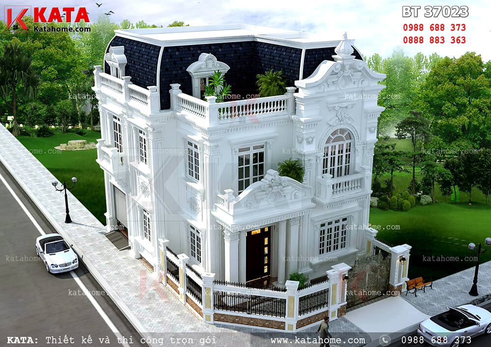 Thiết kế nhà ở đẹp 3 tầng tân cổ điển Pháp tại Quảng Ninh – Mã số: BT 37023