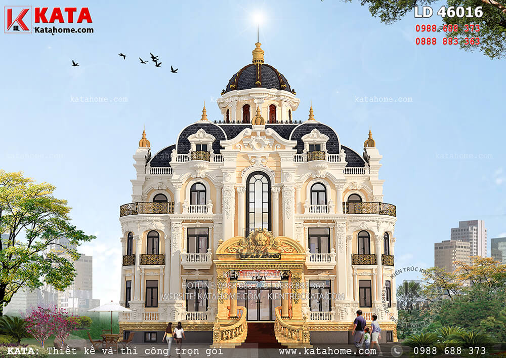 Thiết kế nhà ở đẹp kiểu biệt thự lâu đài 3 tầng kiến trúc Pháp tại Hà Nội – Mã số: LD 46016