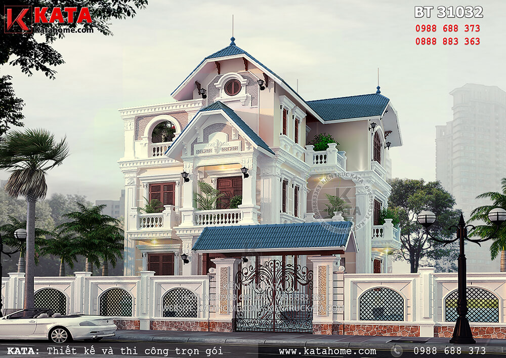 Thiết kế biệt thự mái Thái 3 tầng tân cổ điển tại Hưng Yên – Mã số: BT 31032