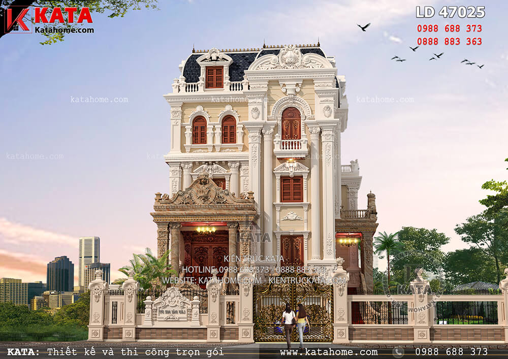 Phối cảnh mặt tiền mẫu thiết kế lâu đài 4 tầng cổ điển đẹp tại Hải Dương