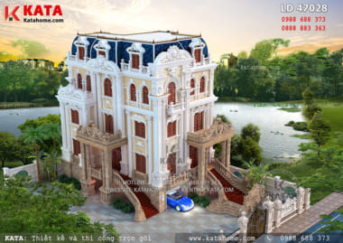 Tổng thể mẫu thiết kế biệt thự 4 tầng tân cổ điển đẹp tại Hà Nội nhìn từ trên cao
