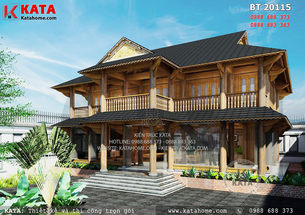 Mẫu biệt thự đẹp nhất Việt Nam với công năng 2 tầng theo kiểu nhà sàn bằng gỗ đẹp tại Bình Phước – Mã số: BT 20115