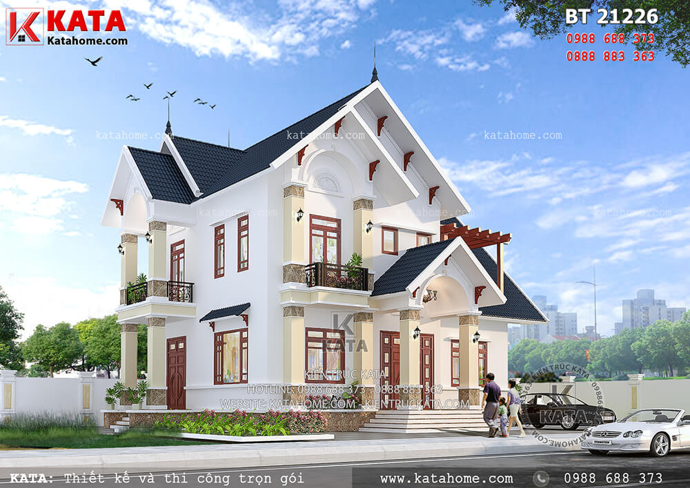 Phối cảnh 3D chi tiết cho mẫu biệt thự nhà vườn 2 tầng mái Thái đẹp tại Hưng Yên - Mã số: BT 21226