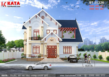 Tổng quan phối cảnh 3D chi tiết của mẫu biệt thự nhà vườn 2 tầng mái Thái đẹp tại Hưng Yên - Mã số: BT 21226