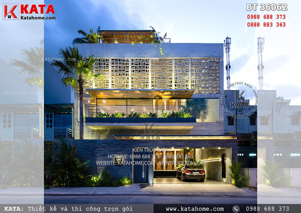Tổng thể phong cách kiến trúc hiện đại của mẫu nhà biệt thự phố 3 tầng tại Phú Thọ - Mã số: BT 36062