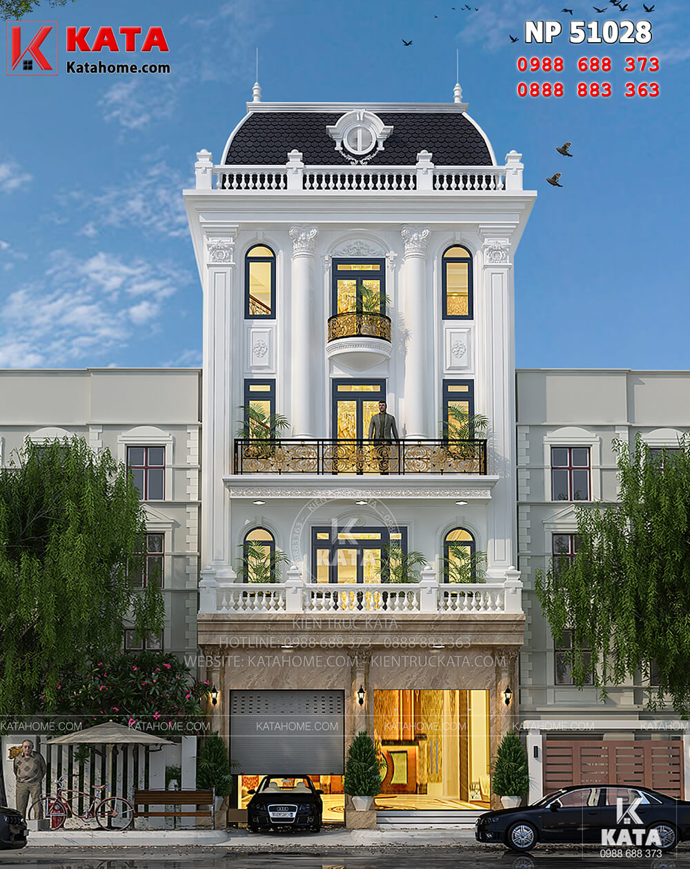 Không gian mặt tiền của mẫu thiết kế khách sạn nhà phố tân cổ điển 5 tầng tại Hà Nội - Mã số: NP 51028
