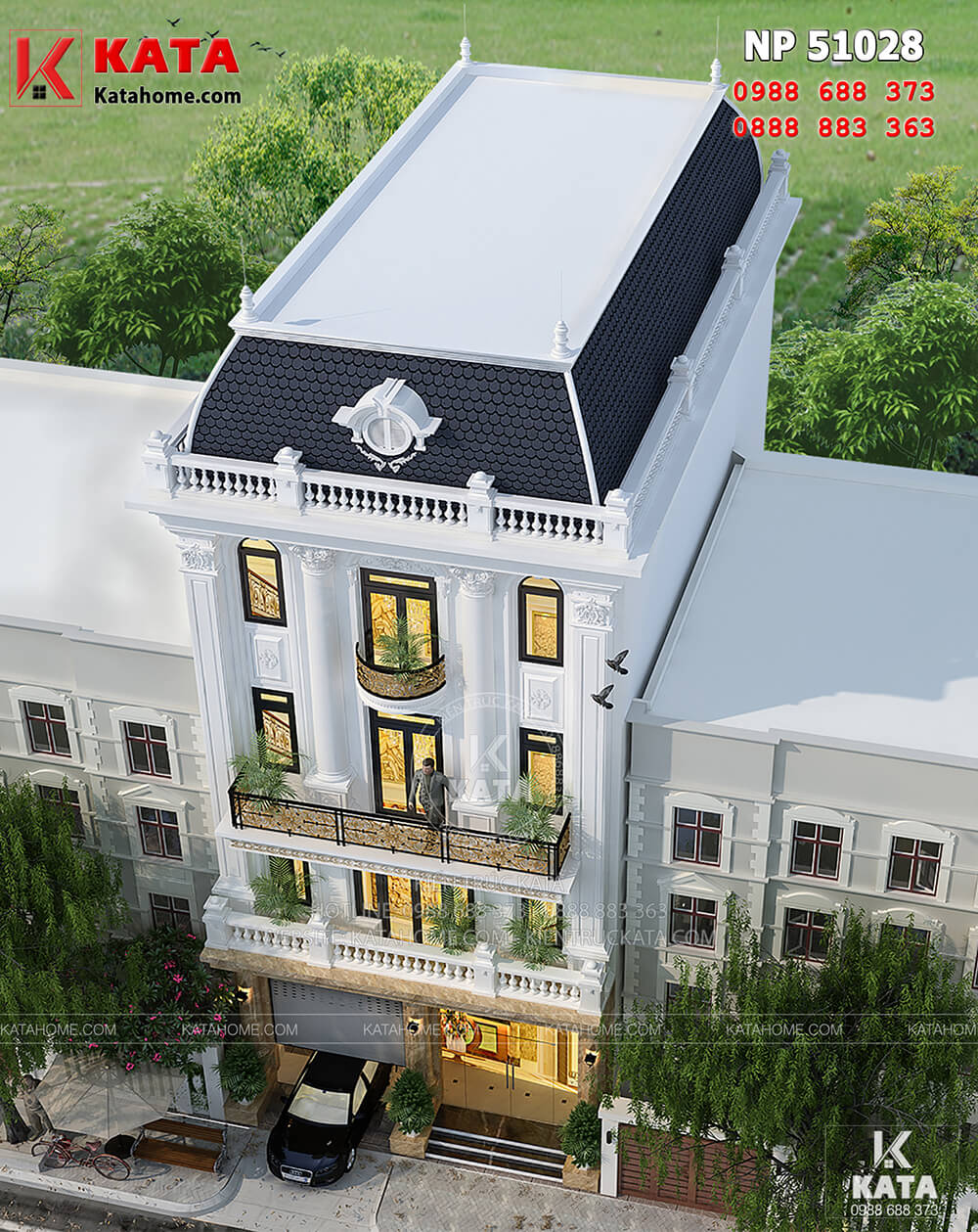 Không gian ngoại thất của mẫu thiết kế khách sạn nhà phố mang phong cách kiến trúc tân cổ điển 5 tầng - Mã số: NP 51028