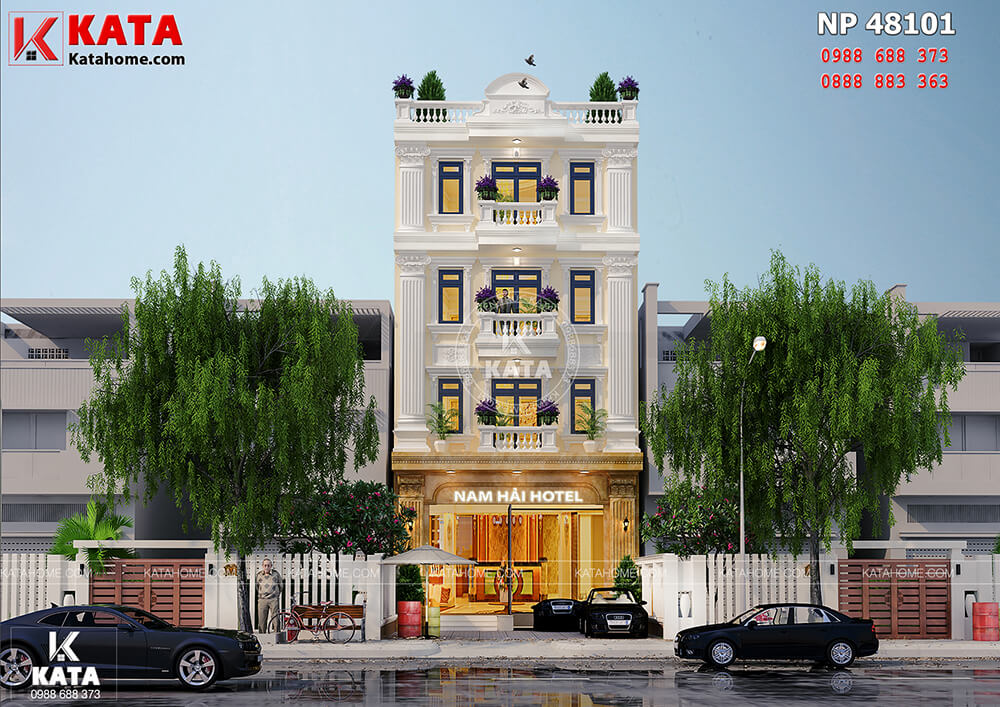 Không gian ngoại thất của mẫu thiết kế nhà nghỉ - khách sạn 4 tầng tại Vĩnh Phúc - Mã số: NP 48101