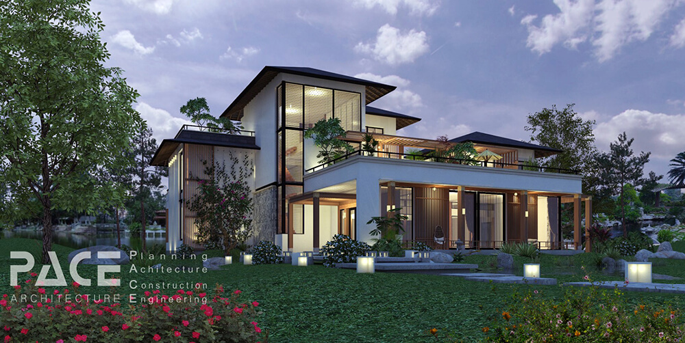 Thiết kế nhà Villa 2 tầng hiện đại kết hợp sân vườn - BT 26012