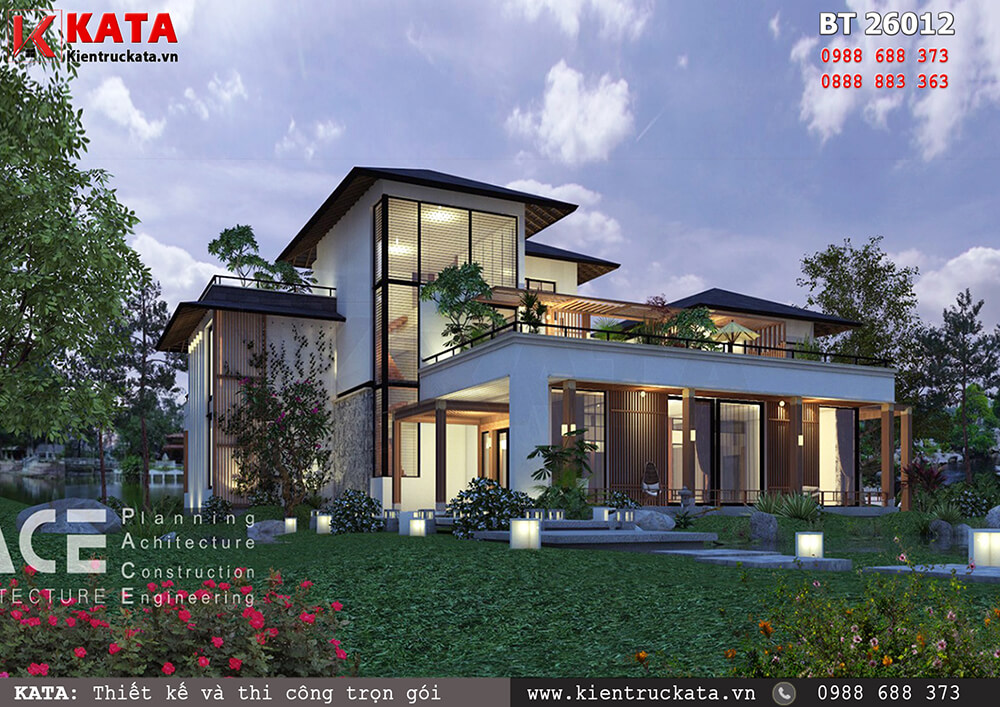 Thiết kế nhà Villa 2 tầng hiện đại kết hợp sân vườn tại Hà Nội – Mã số: BT 26012