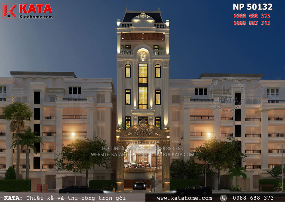 Bản vẽ thiết kế khách sạn 2 sao 5 tầng kiến trúc tân cổ điển tại Nha Trang lung linh về đêm