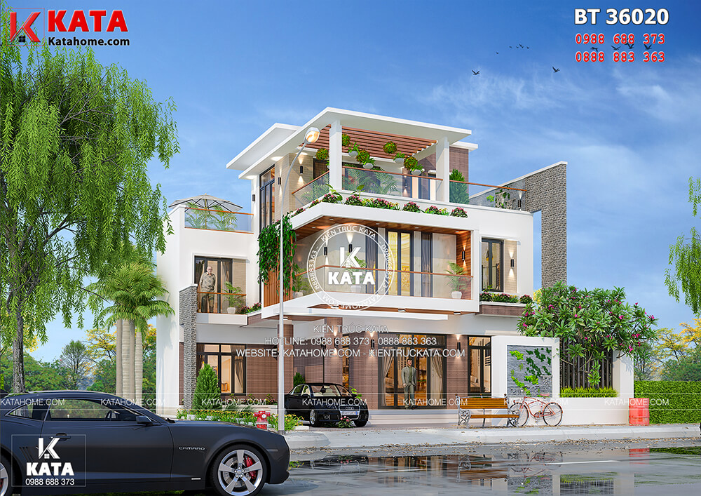 Thiết kế nhà ở 3 tầng kiểu hiện đại kết hợp sân vườn đẹp tại Quảng Ninh – Mã số: BT 36020