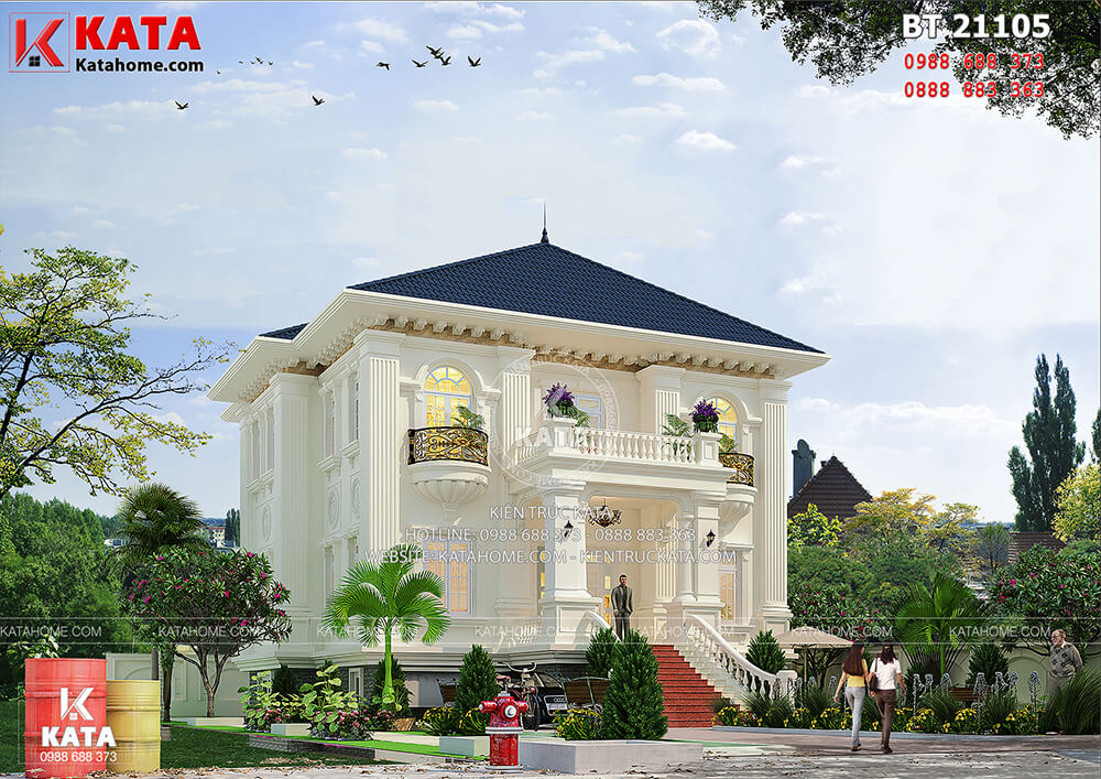 Phối cảnh tổng thể của mẫu thiết kế biệt thự Pháp 2 tầng đẹp tại Hà Nội 