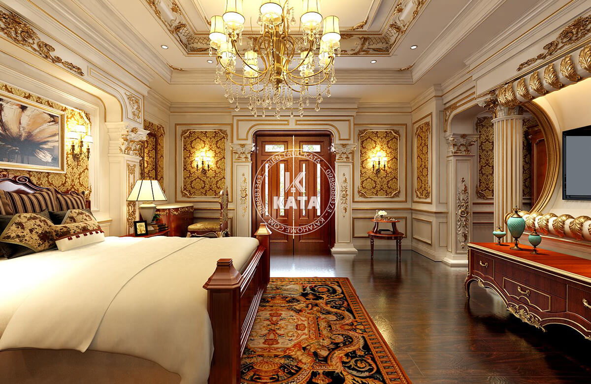Không gian nội thất phòng ngủ Master của bản thiết kế lâu đài tân cổ điển 5 tầng - 1