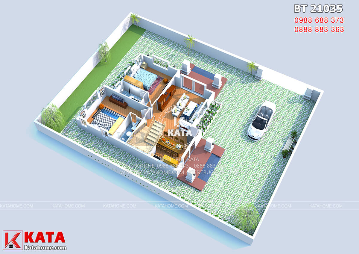 Mặt bằng bố trí đồ nội thất mẫu nhà biệt thự 2 tầng mái thái tại Hưng Yên