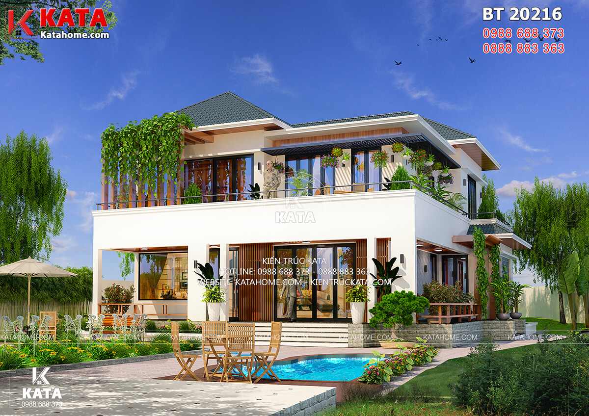 Thiết kế nhà vườn 2 tầng đẹp mái Thái - BT 20216 - KataHome