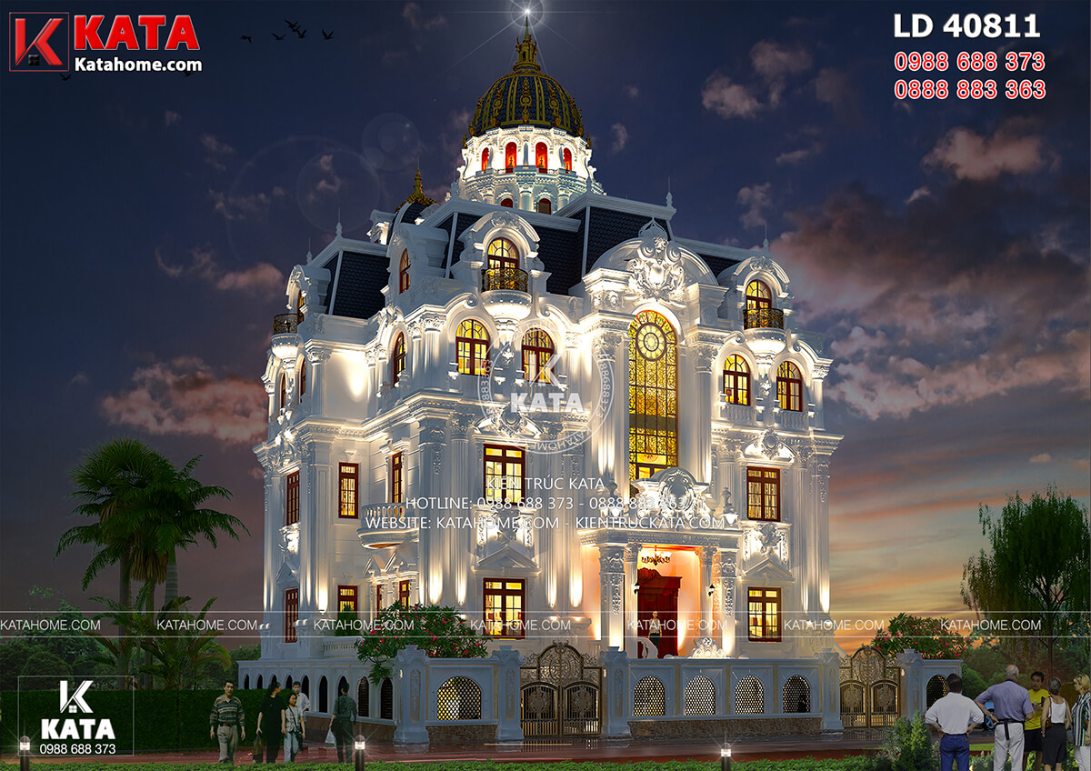 Phối cảnh 3D ngoại thất của mẫu lâu đài dinh thự 4 tầng tân cổ điển đẹp tại Hà Nội
