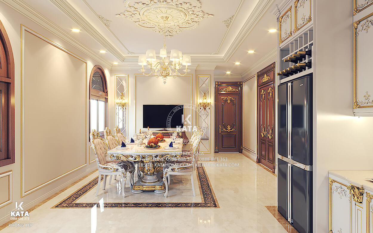 Mẫu thiết kế nội thất đẹp phong cách tân cổ điển cho phòng bếp ăn