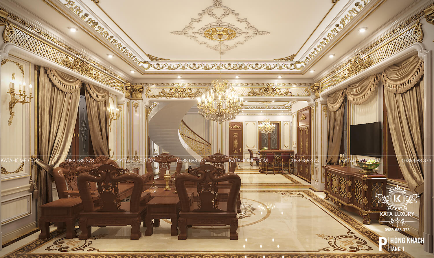 Thiết kế nội thất tân cổ điển đẹp cho phòng khách tại Bắc Giang