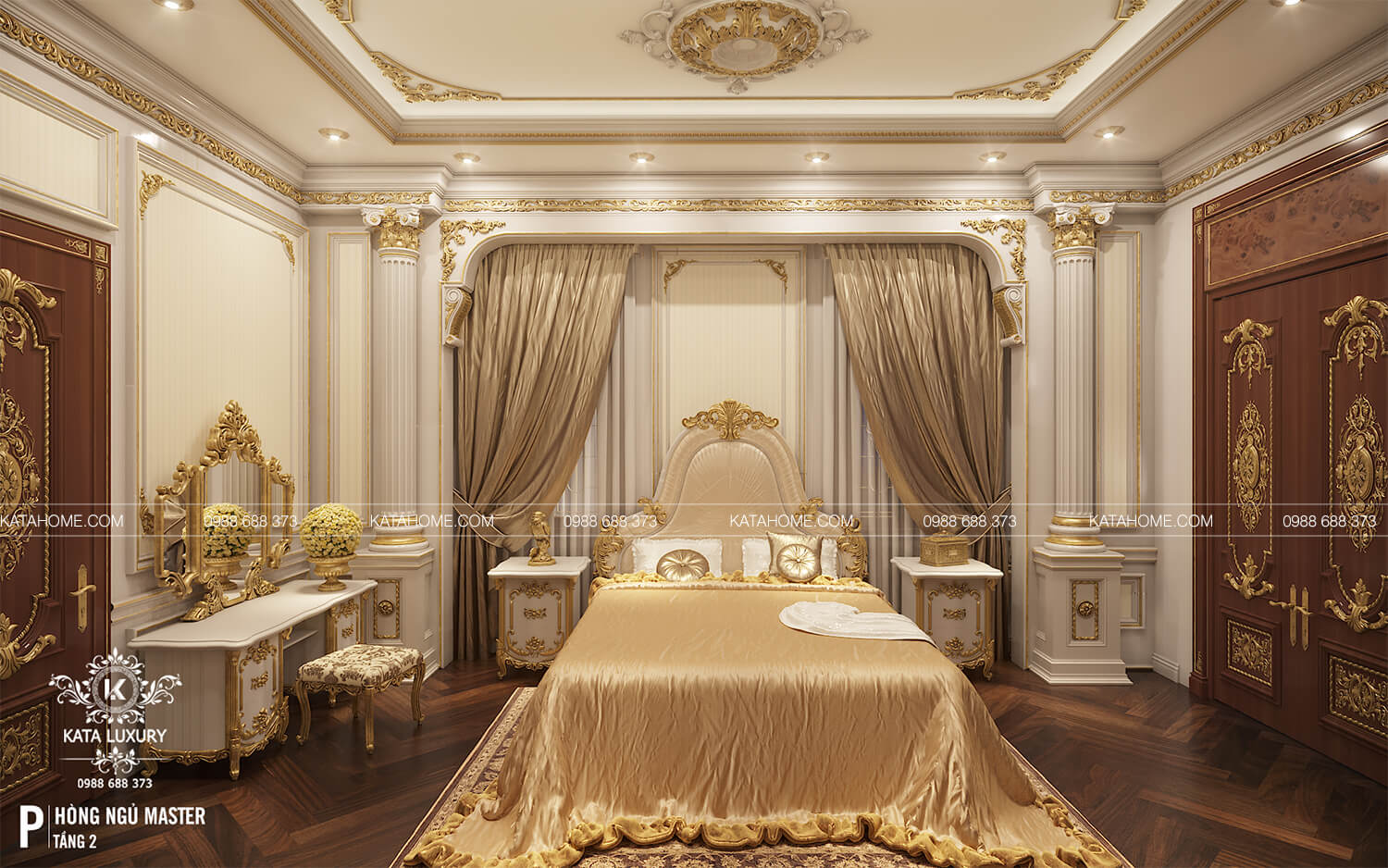 Mẫu thiết kế nội thất phòng ngủ Master theo phong cách tân cổ điển đẹp