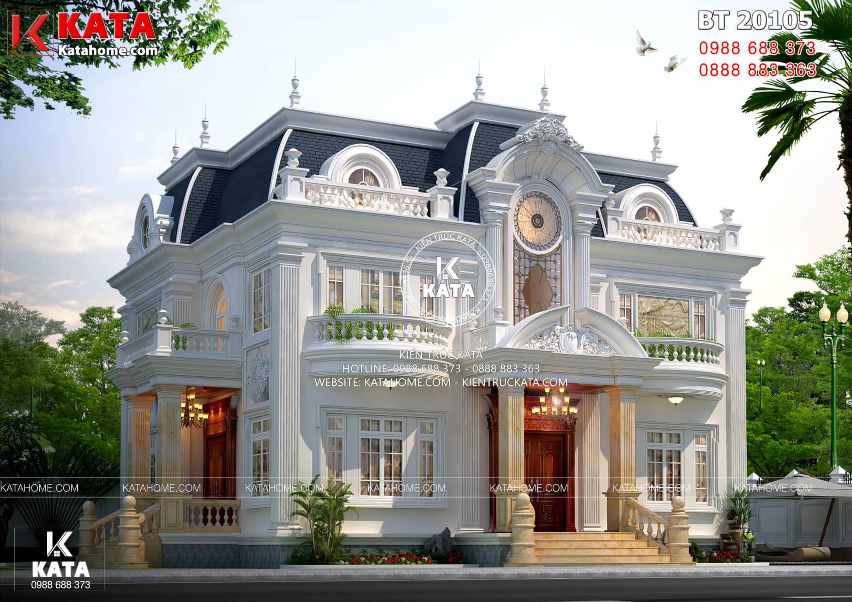 Phong cách kiến trúc Pháp của mẫu biệt thự tân cổ điển đẹp 1 trệt 2 lầu tại Sài Gòn – Mã số: BT20105