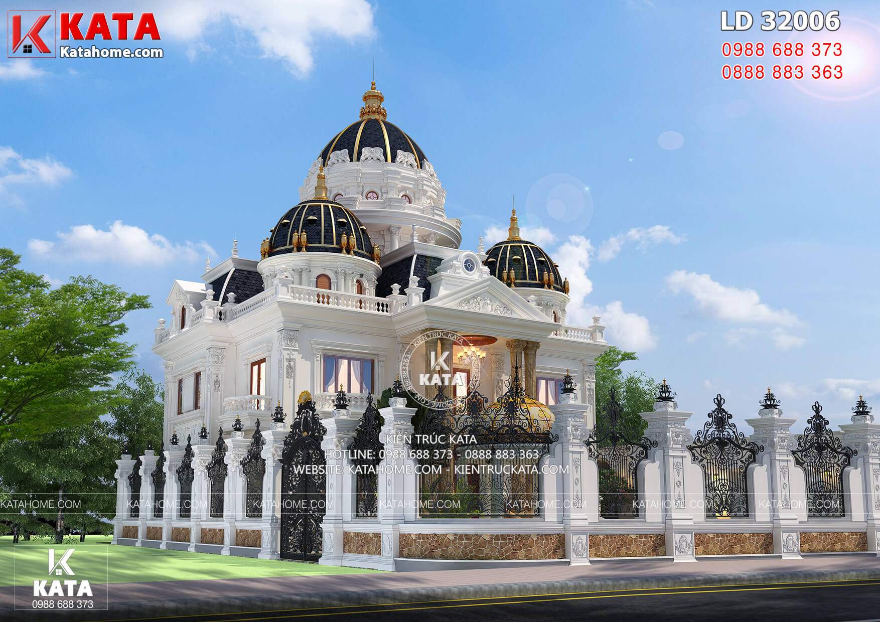 Phối cảnh 3D ngoại thất mẫu thiết kế biệt thự lâu đài đẹp tại Sài Gòn.