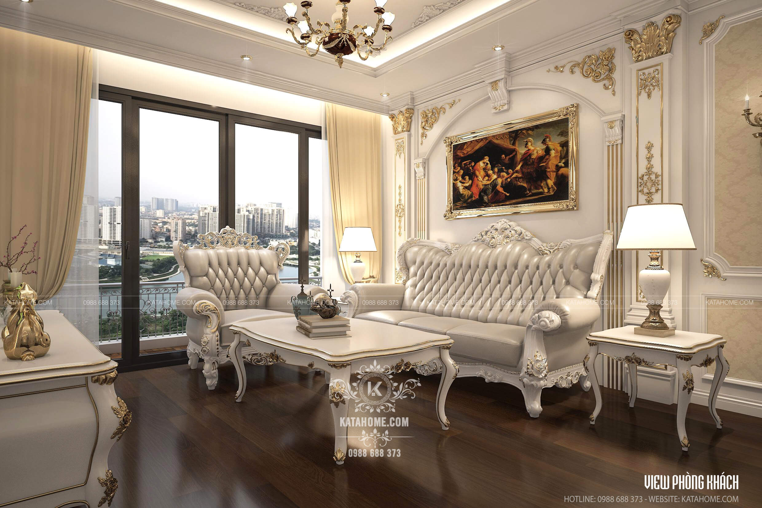 Một góc view đẹp phòng khách của căn hộ với kiến trúc mang hơi thở phong cách Châu Âu đẳng cấp