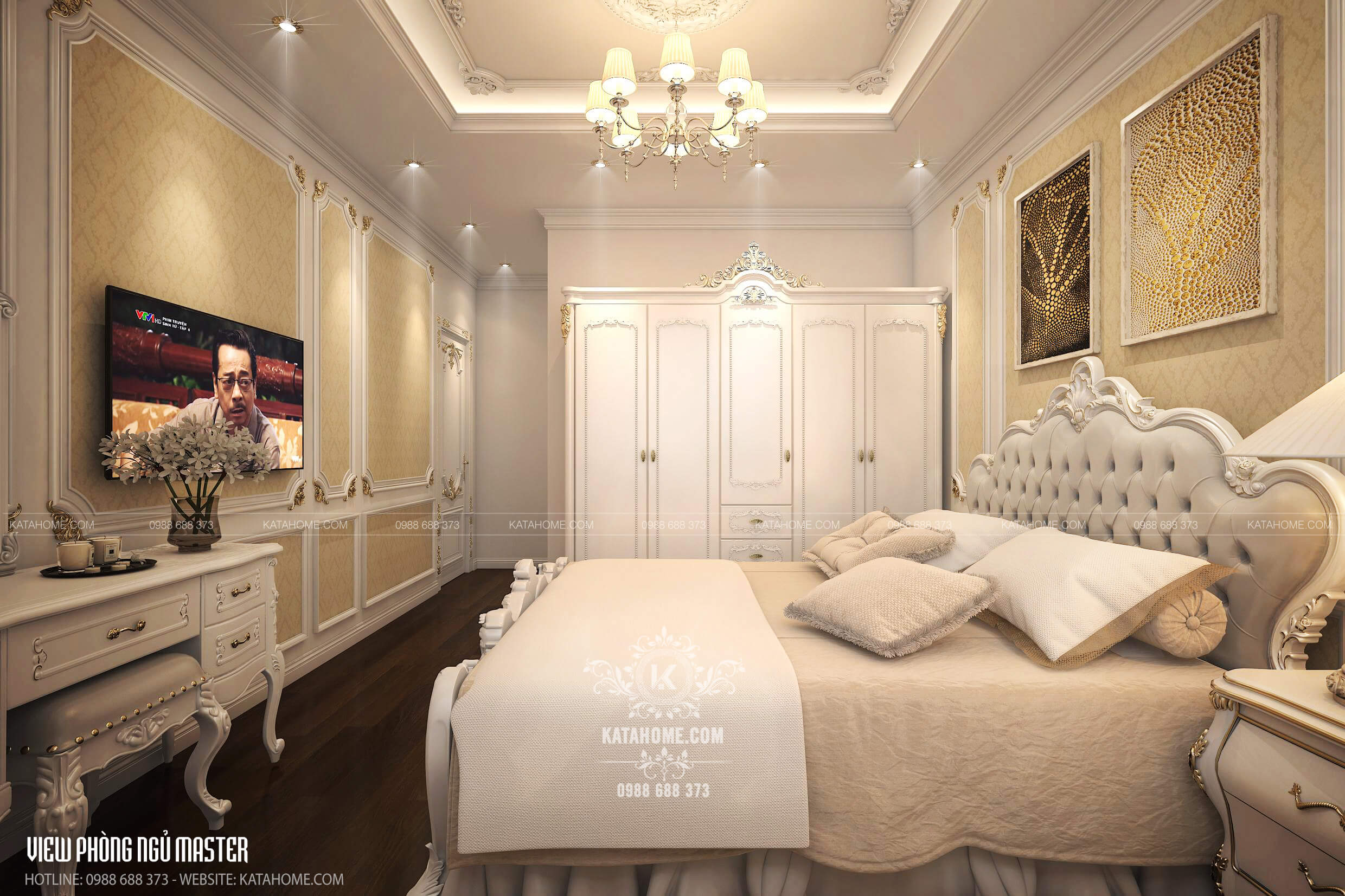Phòng ngủ ấm áp, sang trọng sử dụng toàn bộ nội thất phong cách Châu Âu