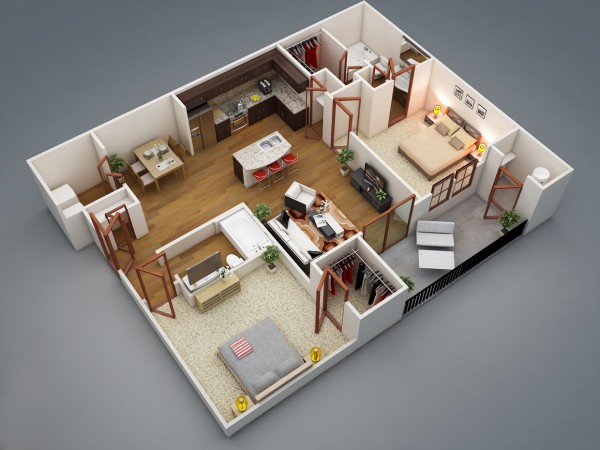 Mẫu thiết kế nội thất căn hộ 2 phòng ngủ dành cho gia đình trẻ