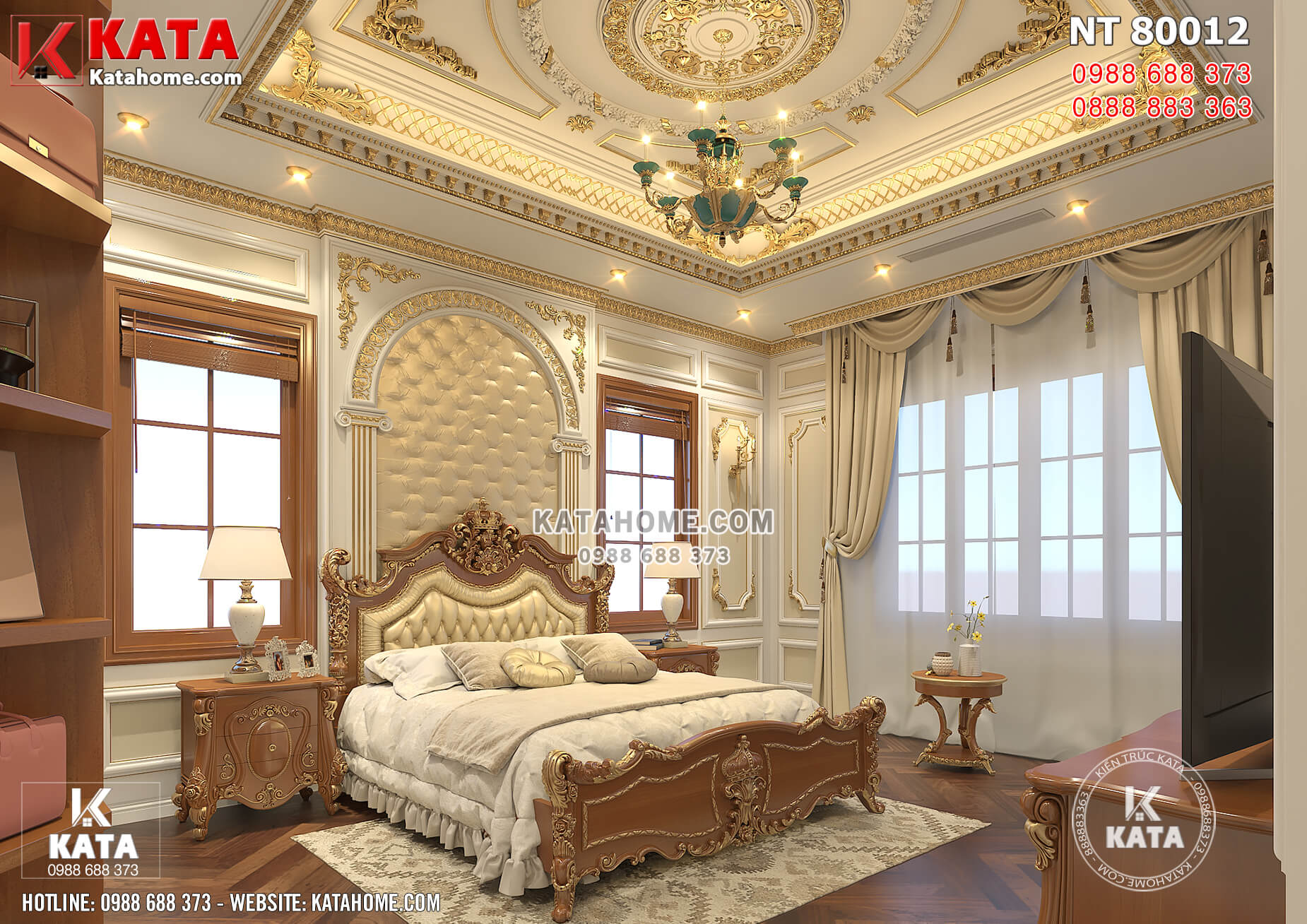 Phối cảnh thiết kế nội thất dinh thự xa hoa lộng lẫy tựa phòng ngủ của vua chúa