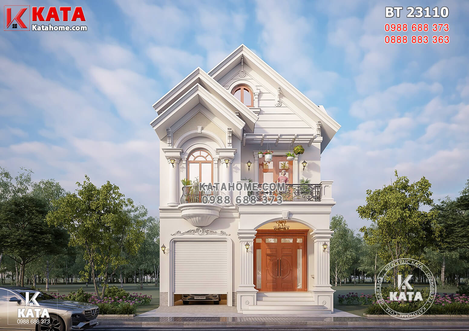 Nhà 2 tầng đẹp mái Thái mặt tiền 8m tại Yên Bái - BT 23110