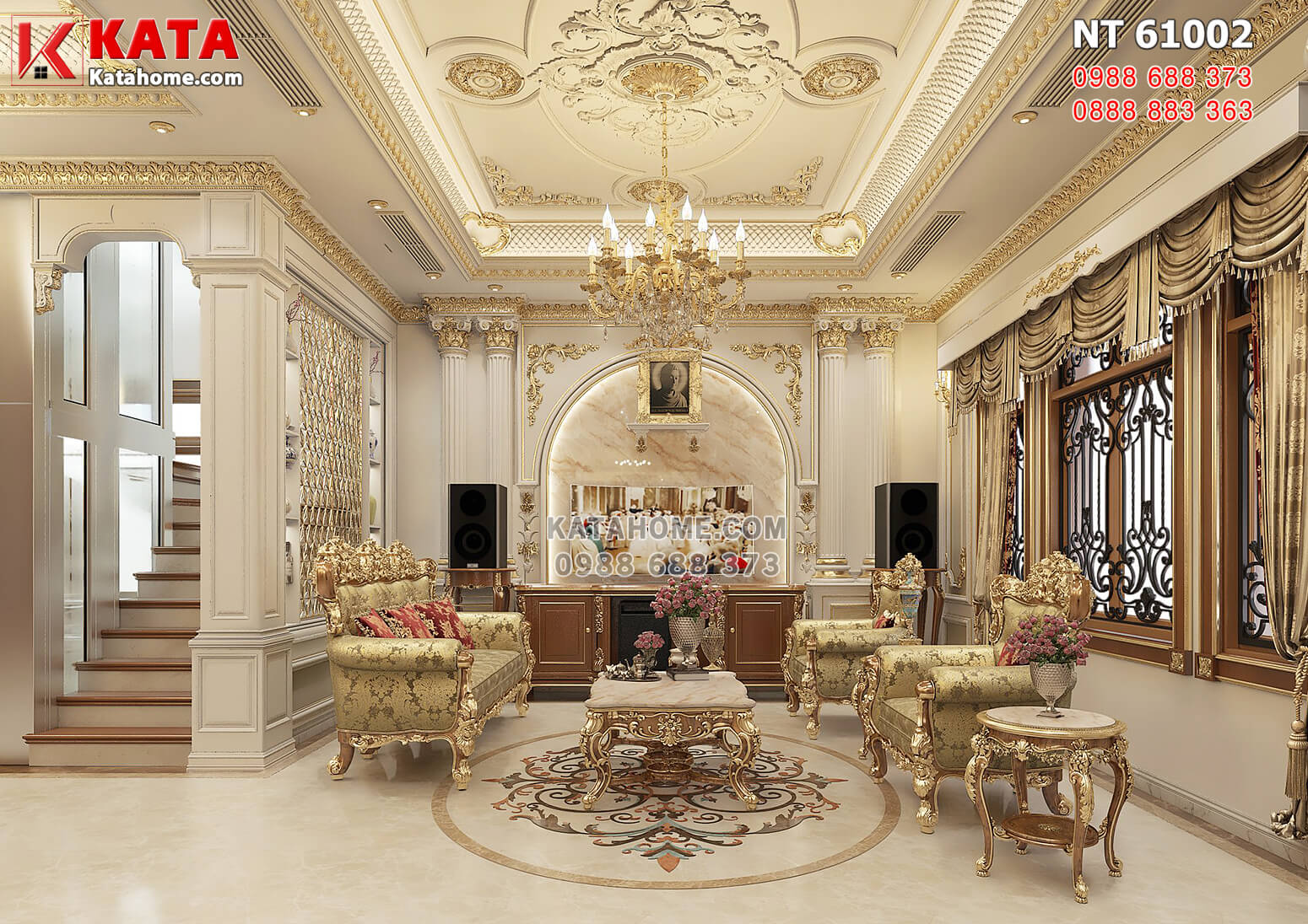 Hình ảnh: Thiết kế nội thất phòng khách đậm chất hoàng gia, quý tộc