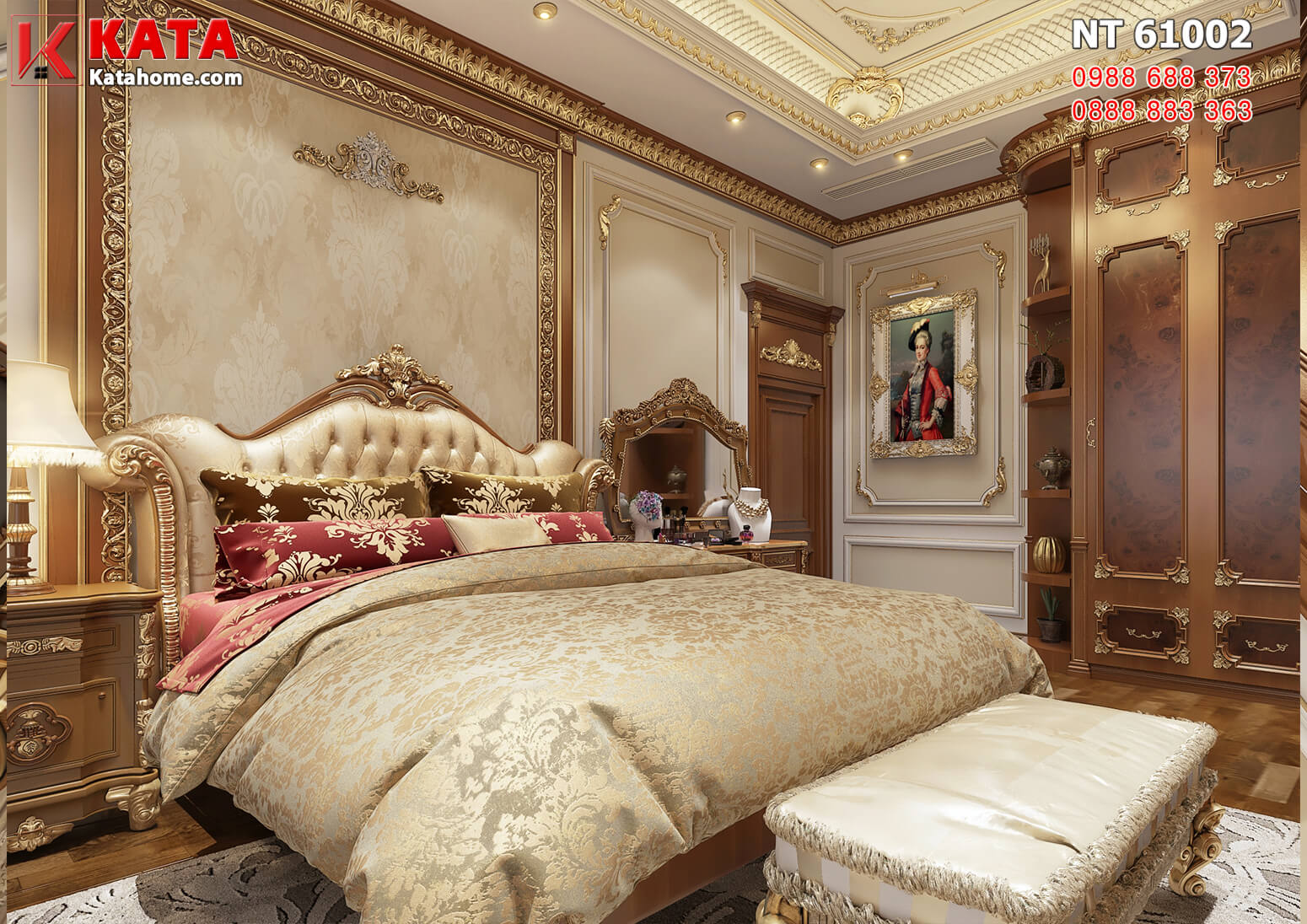 Hình ảnh: Chiếc giường King size được đặt ở chính giữa không gian phòng ngủ